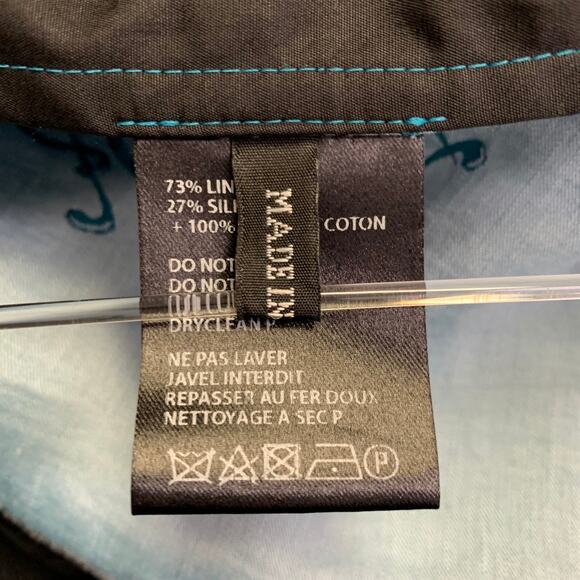 HAIDER ACKERMANN Size M Teal White Jacquard Linen Silk Layered Long Sleeve Shirt - Picture 9 of 10